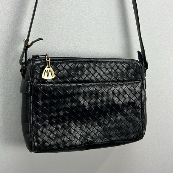 Morris Moskowitz Handbags - Vintage Morris Moskowitz Black Woven Leather Purse Crossbody Shoulder Bag Chic
